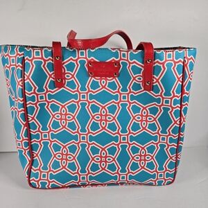Kate Spade Moroccan Market Expandable Tote Bag In Turqouise/Flame Shoulder Bag